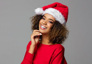 Beautiful,African,American,Female,Model,Wear,Santa,Hat